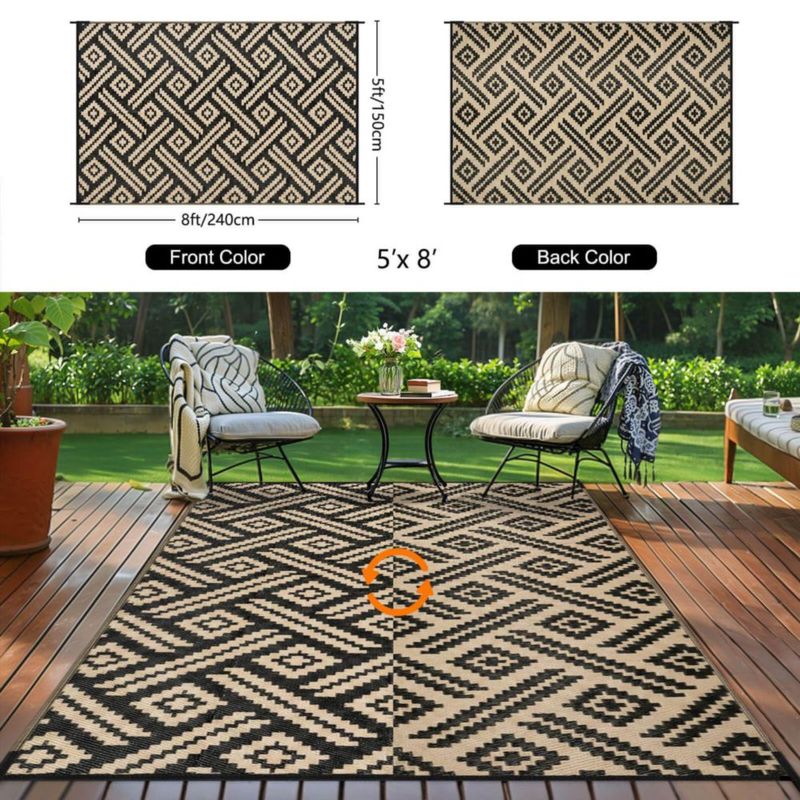 Alfombra Kalafun 152x244 cm Negro Beige para Patio Exterior