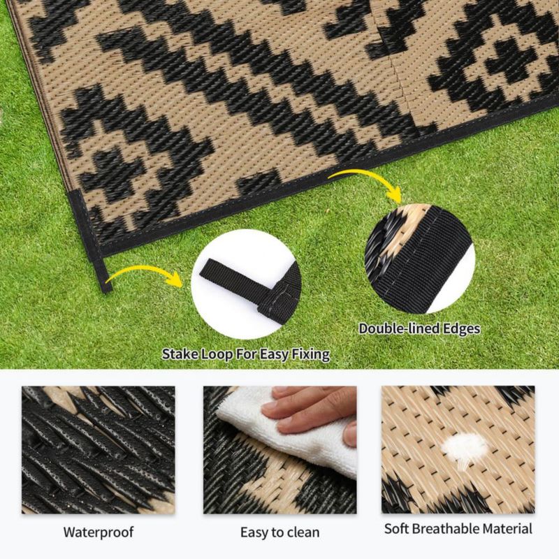 Alfombra Kalafun 152x244 cm Negro Beige para Patio Exterior
