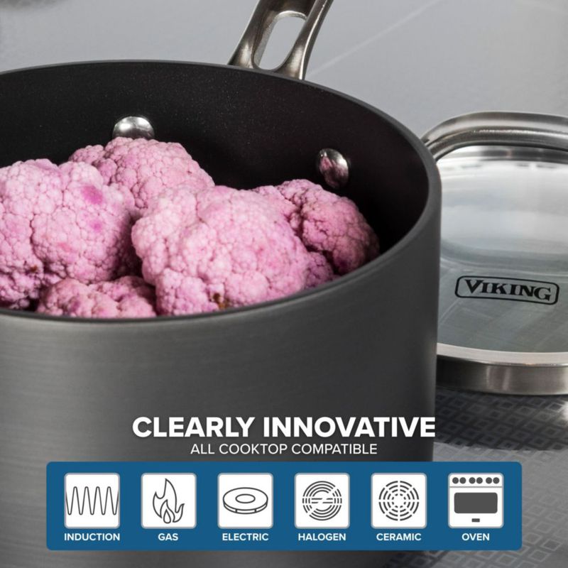 Cacerola Viking de 1 L Antiadherente Gris con Tapa de Vidrio