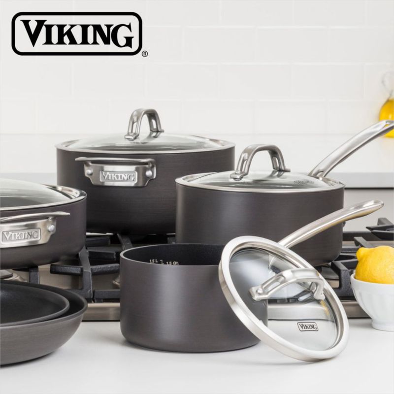 Cacerola Viking de 1 L Antiadherente Gris con Tapa de Vidrio