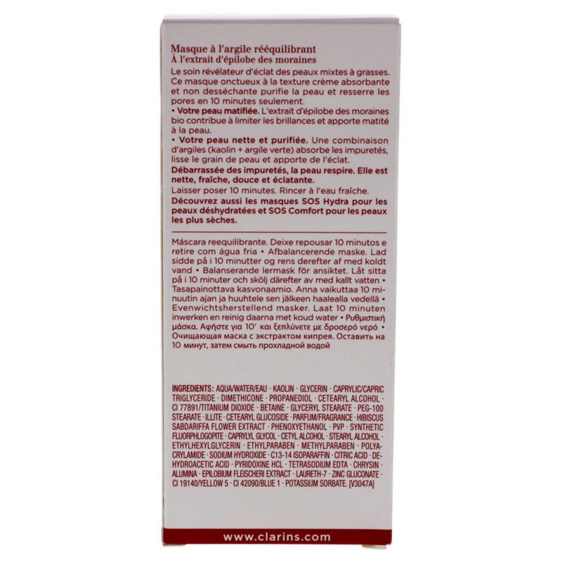 Máscara de arcilla Clarins SOS Pure Rebalancing para grasas y mixtas