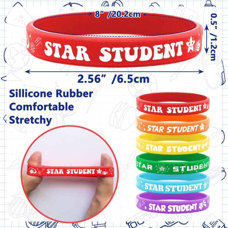 Pulsera Lesnala Pack de 48 Star Student de silicona 6 colores