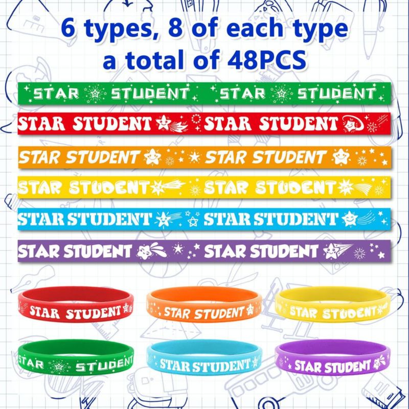 Pulsera Lesnala Pack de 48 Star Student de silicona 6 colores