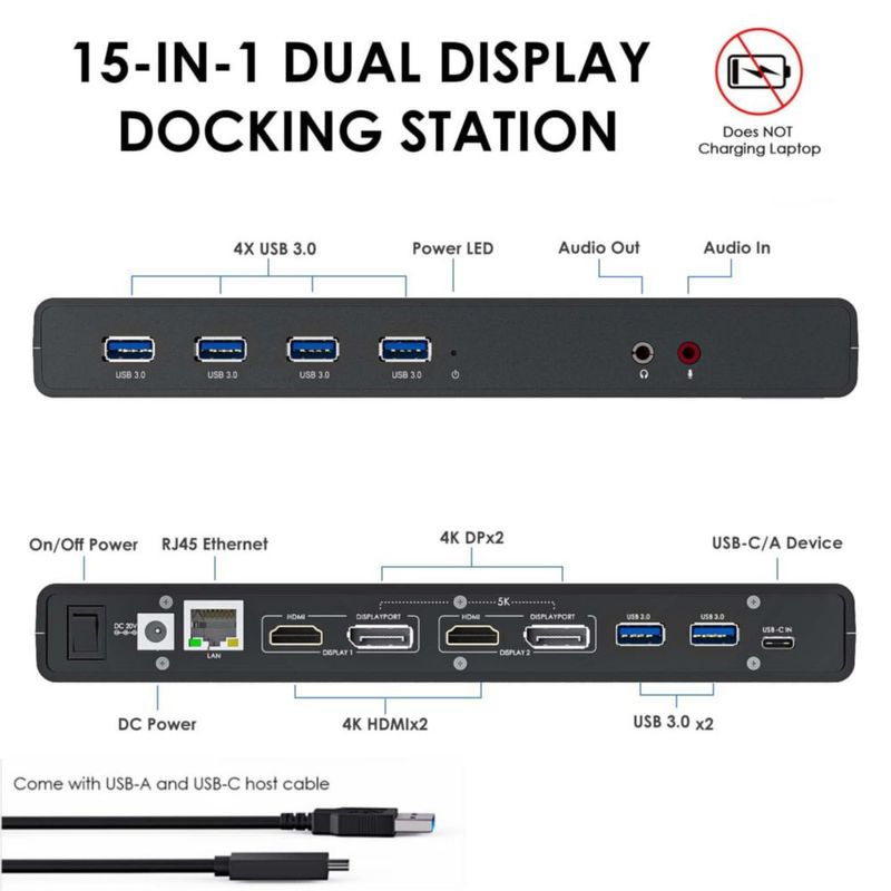Estación de acoplamiento WAVLINK Dual 4K@60Hz USB 3.0