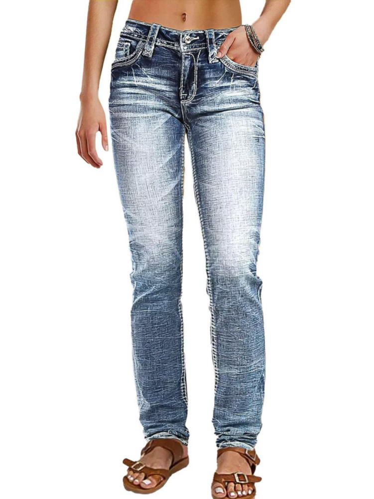 Jeans Skinny Flamingals L Azul Claro de Denim Elástico