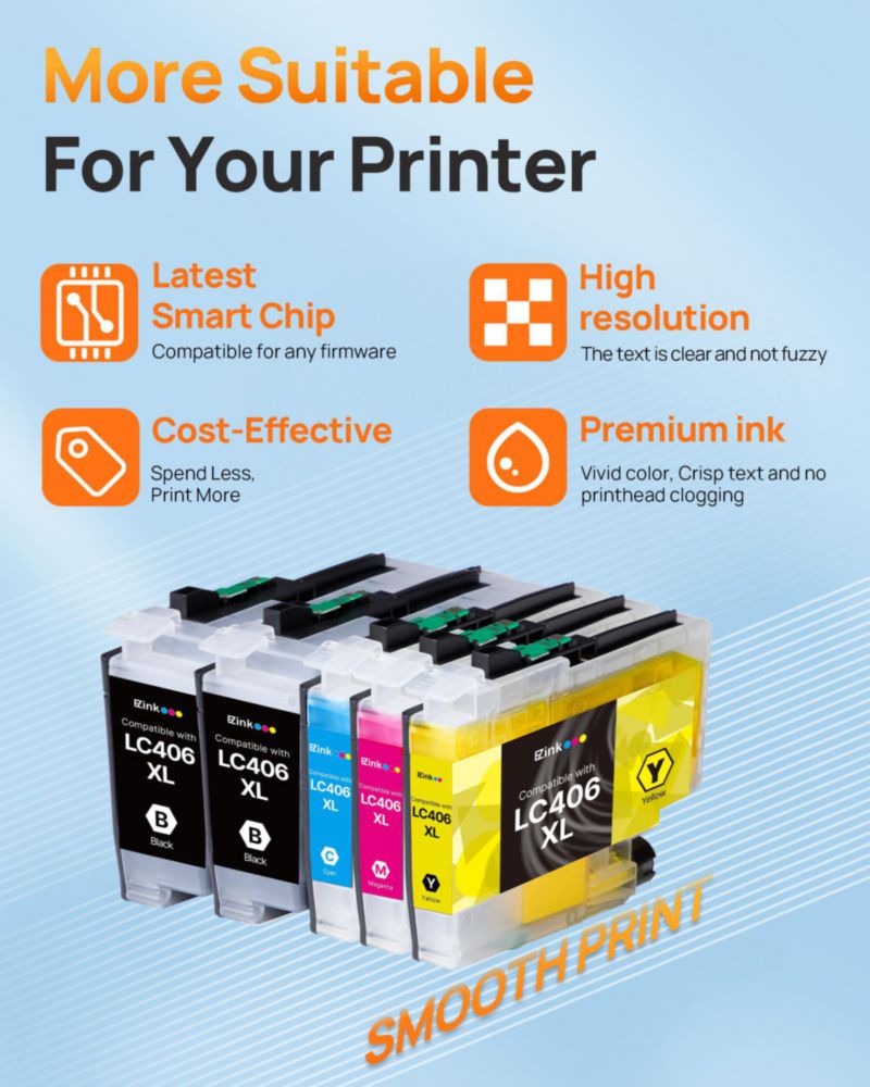 Cartuchos de tinta E‑Z Ink LC406 LC406XL – paquete de 5