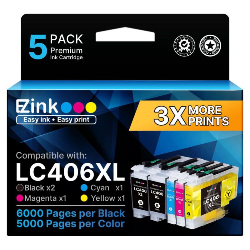 Cartuchos de tinta E‑Z Ink LC406 LC406XL – paquete de 5
