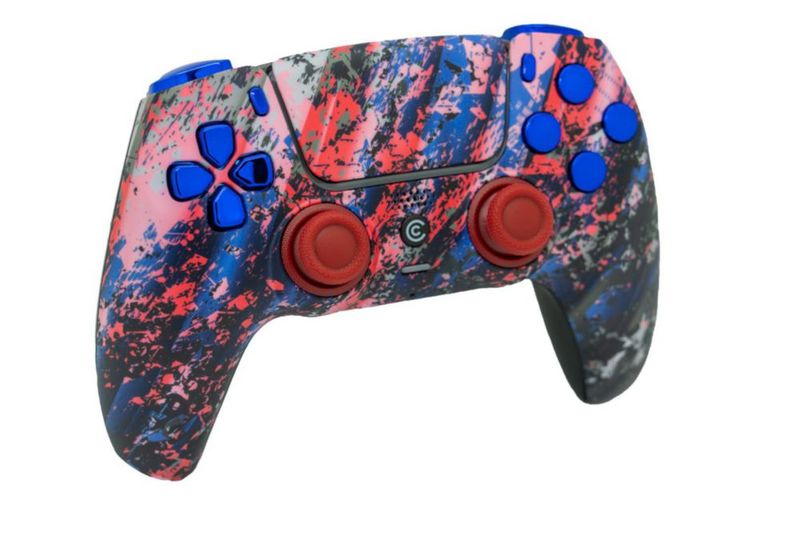 Controlador inalámbrico personalizado Controllerzz PS5 Glacier Burn y cromo azul