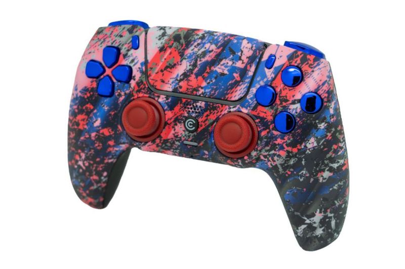 Controlador inalámbrico personalizado Controllerzz PS5 Glacier Burn y cromo azul