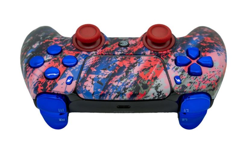 Controlador inalámbrico personalizado Controllerzz PS5 Glacier Burn y cromo azul