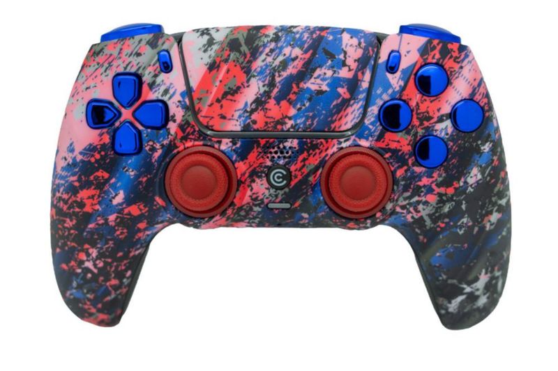 Controlador inalámbrico personalizado Controllerzz PS5 Glacier Burn y cromo azul