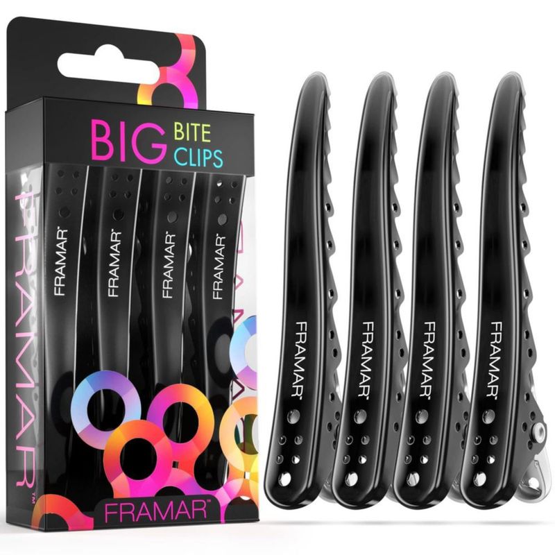 Pinzas para cabello FRAMAR negras - paquete de 4 - metal para peinado
