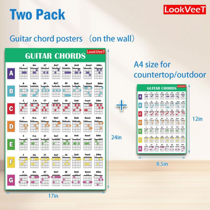 Diagrama de acordes LookVeeT A4 laminado para principiantes