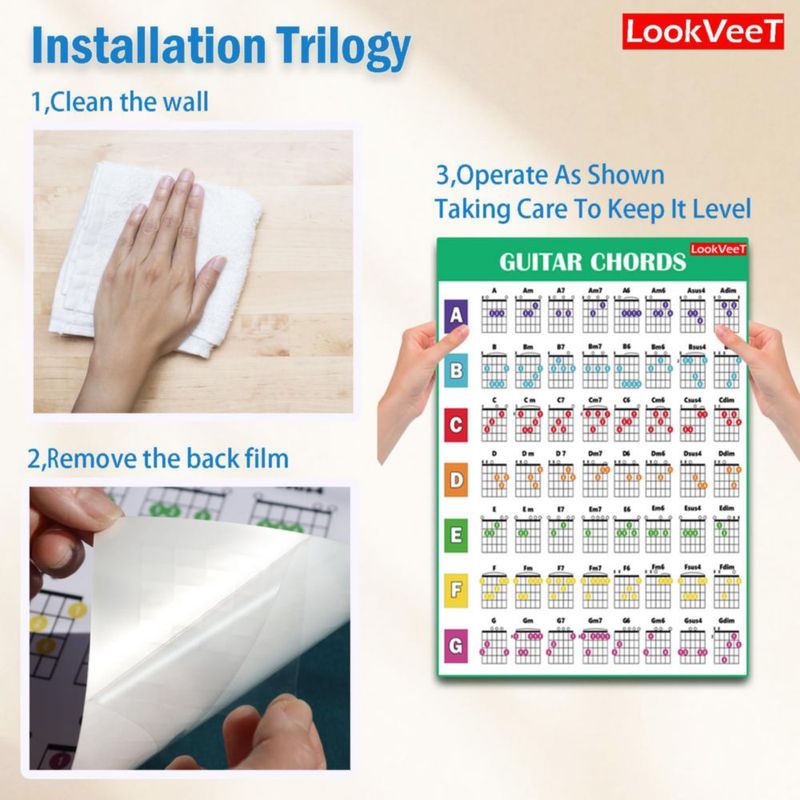 Diagrama de acordes LookVeeT A4 laminado para principiantes