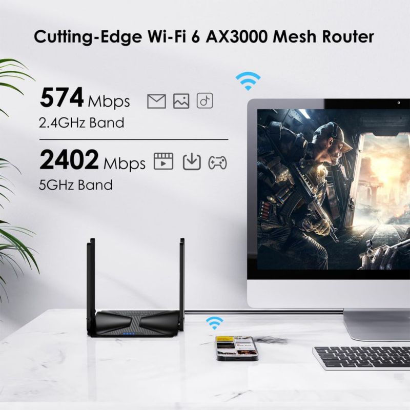 Router Wi‑Fi WAVLINK AX3000 de Doble Banda Mesh Wi‑Fi 6