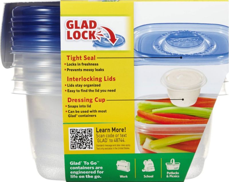 Contenedores de snack rectangulares GladWare To-Go 709 ml (24 oz) – Pack de 6