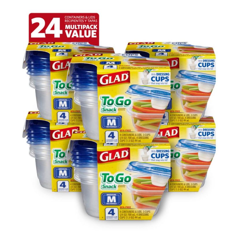 Contenedores de snack rectangulares GladWare To-Go 709 ml (24 oz) – Pack de 6
