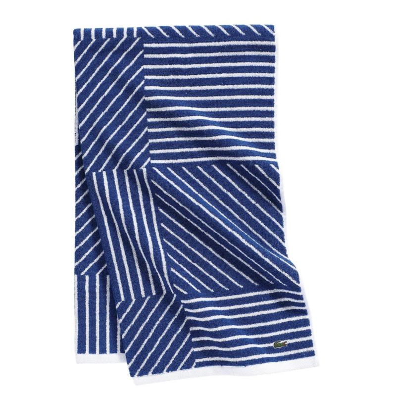 Toalla Lacoste 76 cm × 137 cm Azul Surf Algodón a Rayas