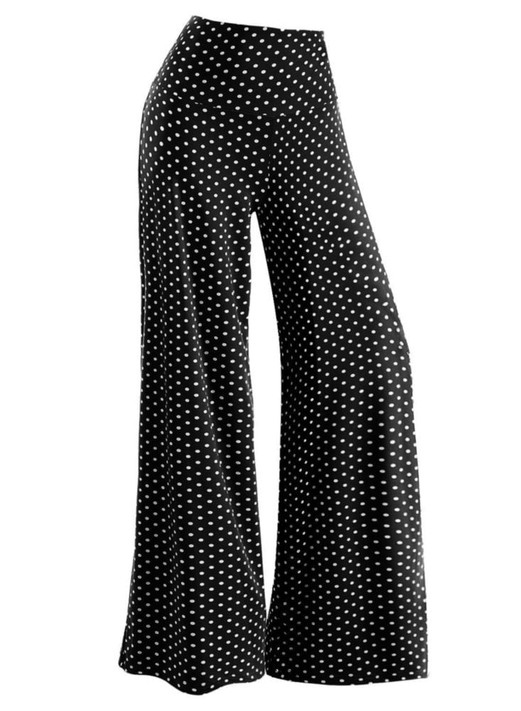 Pantalones Palazzo Arolina Pierna Ancha con Lunares y Cintura Alta