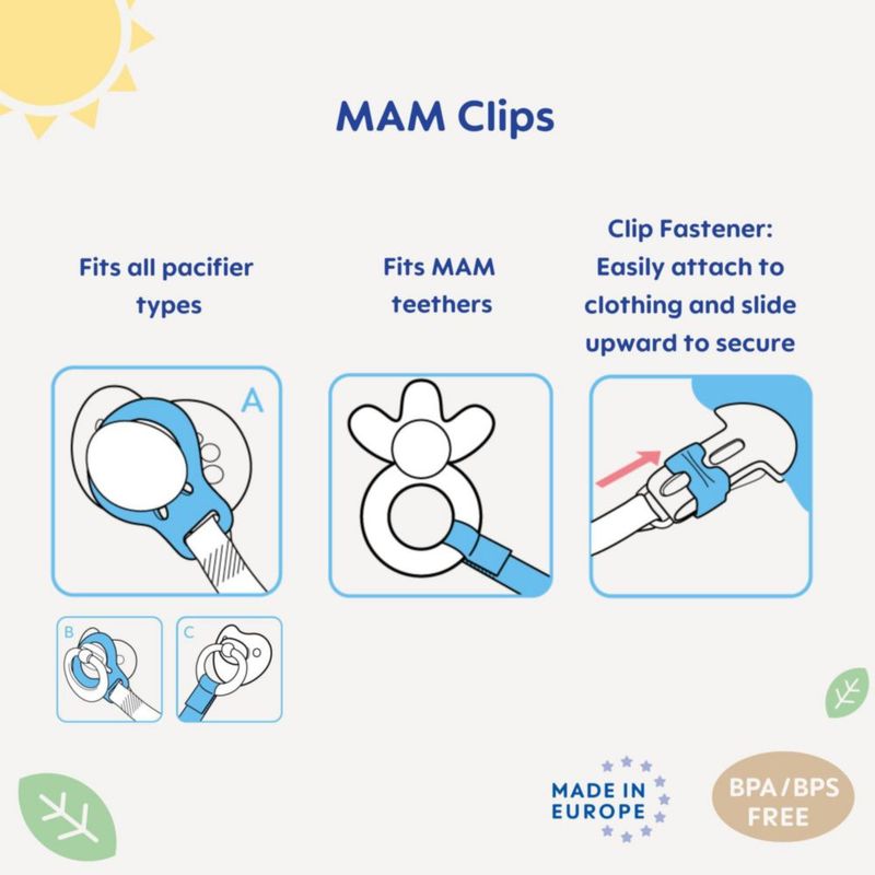Clip para Chupete MAM Pack de 2 Unidades Universal sin BPA