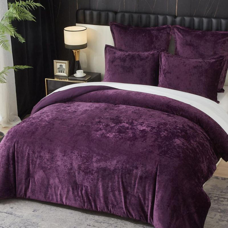 Juego de ropa de cama Ivellow Queen púrpura – 5 piezas de terciopelo