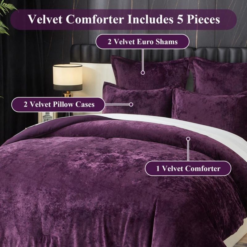 Juego de ropa de cama Ivellow Queen púrpura – 5 piezas de terciopelo