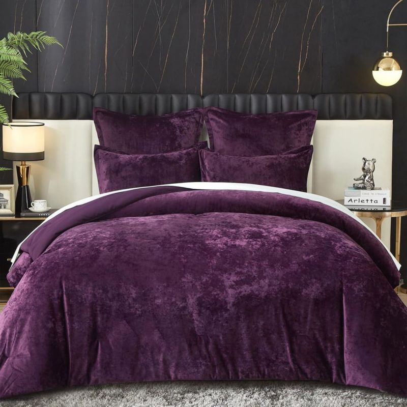 Juego de ropa de cama Ivellow Queen púrpura – 5 piezas de terciopelo