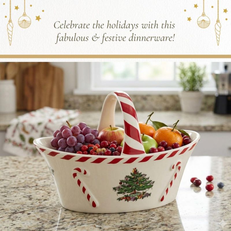 Cesta Spode con Árbol de Navidad y Mango Color Menta