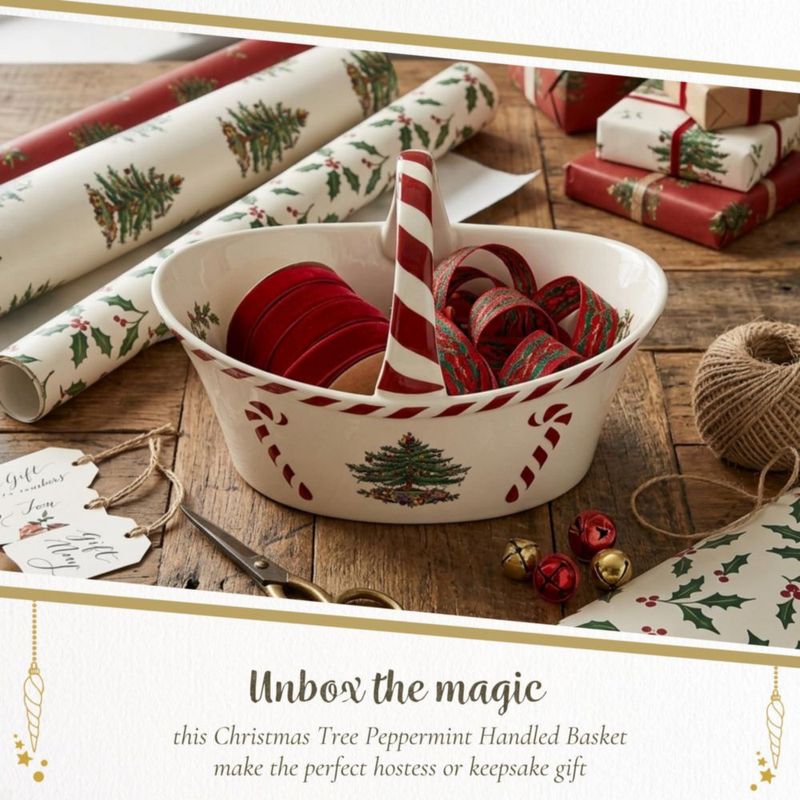 Cesta Spode con Árbol de Navidad y Mango Color Menta