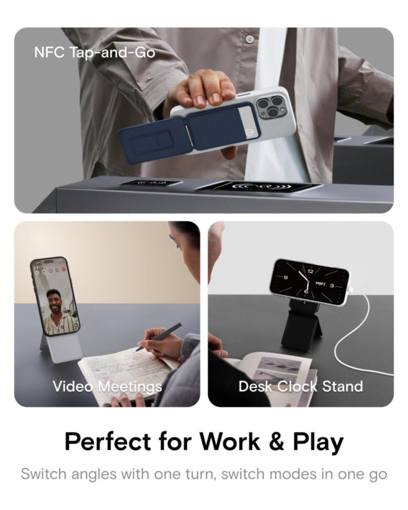 Trípode para teléfono MOFT con billetera y soporte NFC para 2 tarjetas