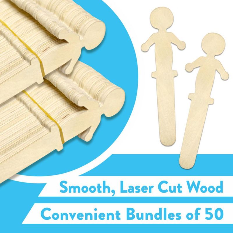 Palitos de Manualidades en Forma de Personas de Madera - Pack de 50 (13 cm)
