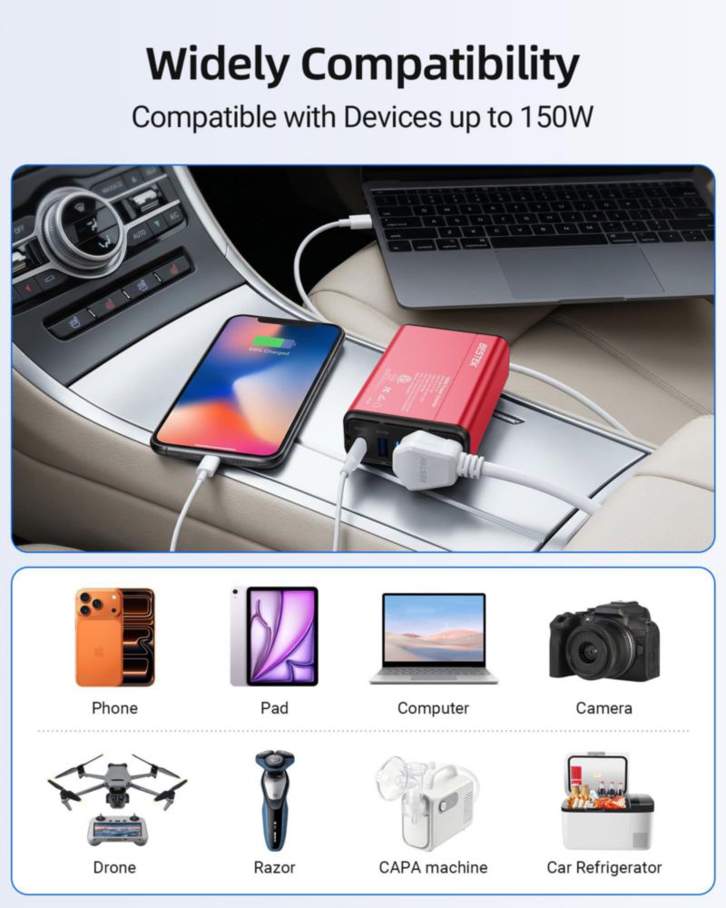 Inversor de Corriente BESTEK 150W USB‑C 30W USB‑A 18W