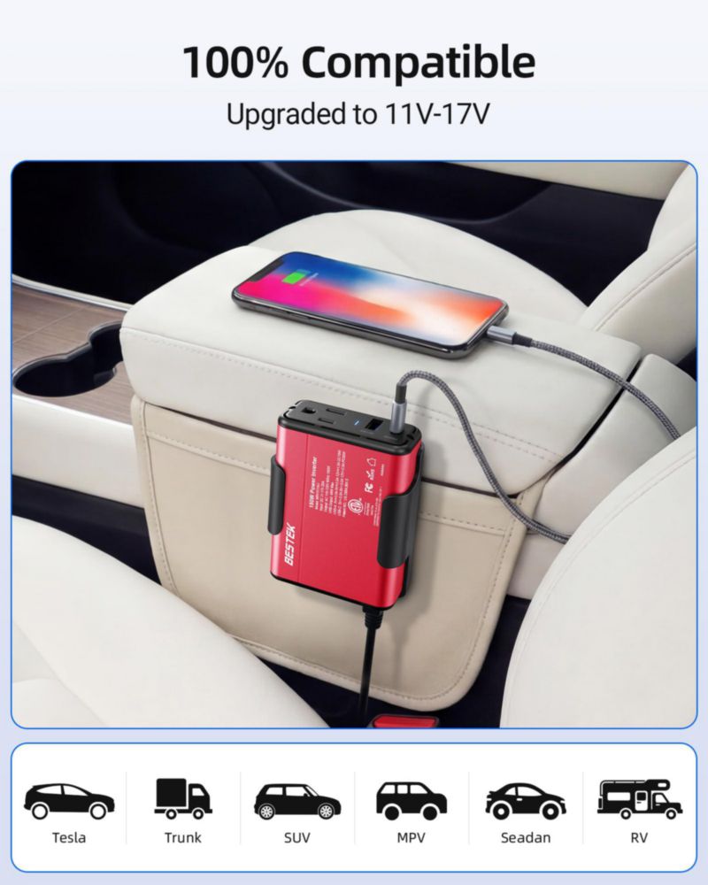 Inversor de Corriente BESTEK 150W USB‑C 30W USB‑A 18W