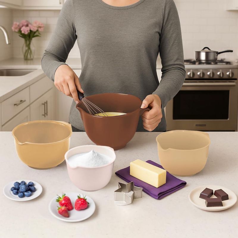Juego de 4 cuencos para mezclar Glad apilables de 12‑3 qt color beige