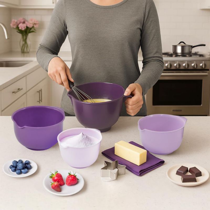 Juego de 4 tazones Glad para mezclar con pico vertedor apilables color púrpura 1.140 ml‑2.840 ml