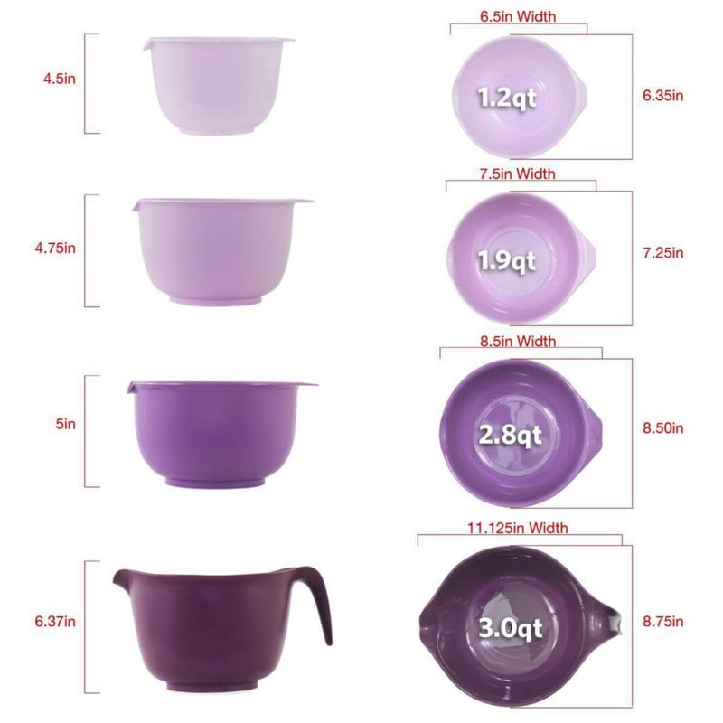 Juego de 4 tazones Glad para mezclar con pico vertedor apilables color púrpura 1.140 ml‑2.840 ml