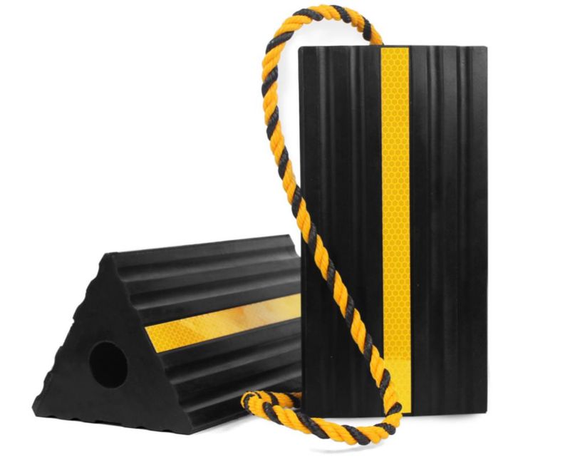 Cuña de rueda MAXXHAUL 24 cm de caucho – Pack de 2 con cuerda