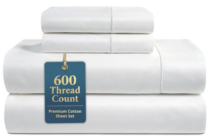 Juego de sábanas LANE LINEN tamaño completo 600 hilos algodón blanco