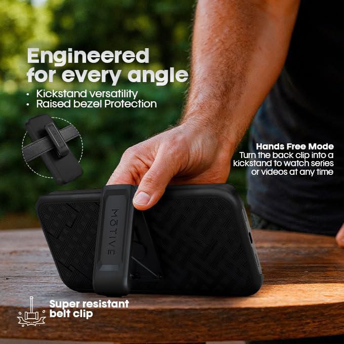 Funda MOTIVE para iPhone 17 de 63" con soporte y clip de cinturón