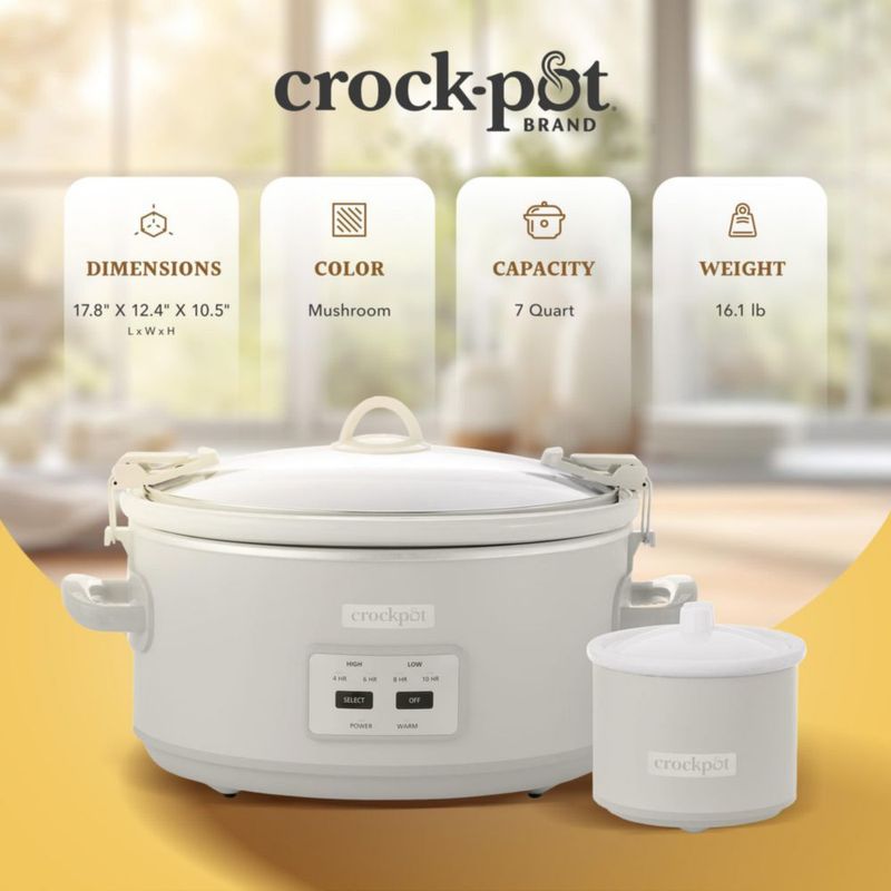 Olla de cocción lenta Crock-Pot 7 L con tapa de bloqueo tipo hongo