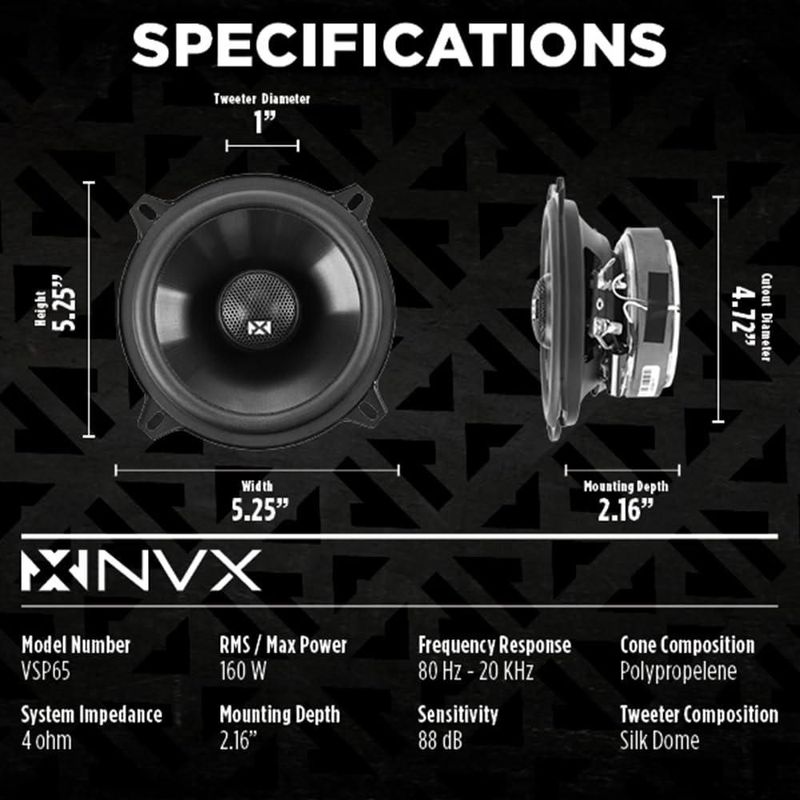 Parlantes NVX VSP525 13 cm 480 W tweeter de domo de seda