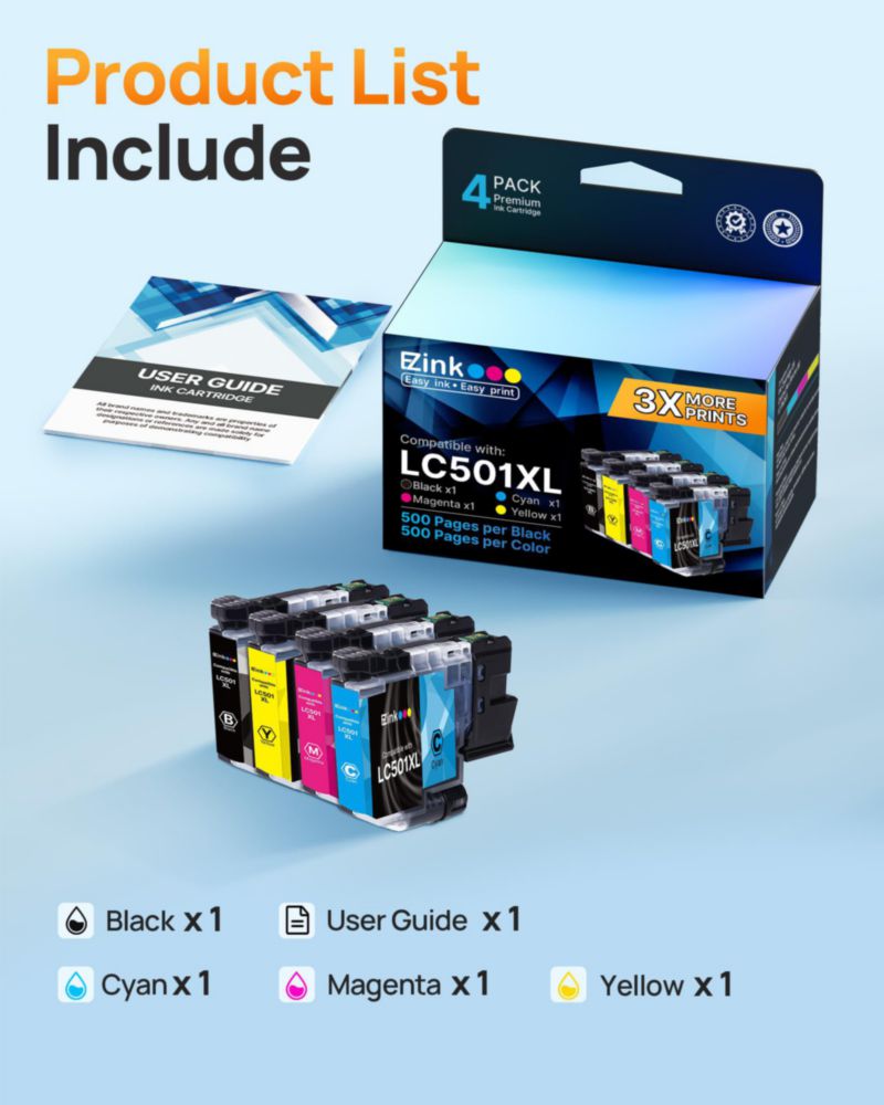Cartuchos de tinta E‑Z Ink LC501XL paquete de 4