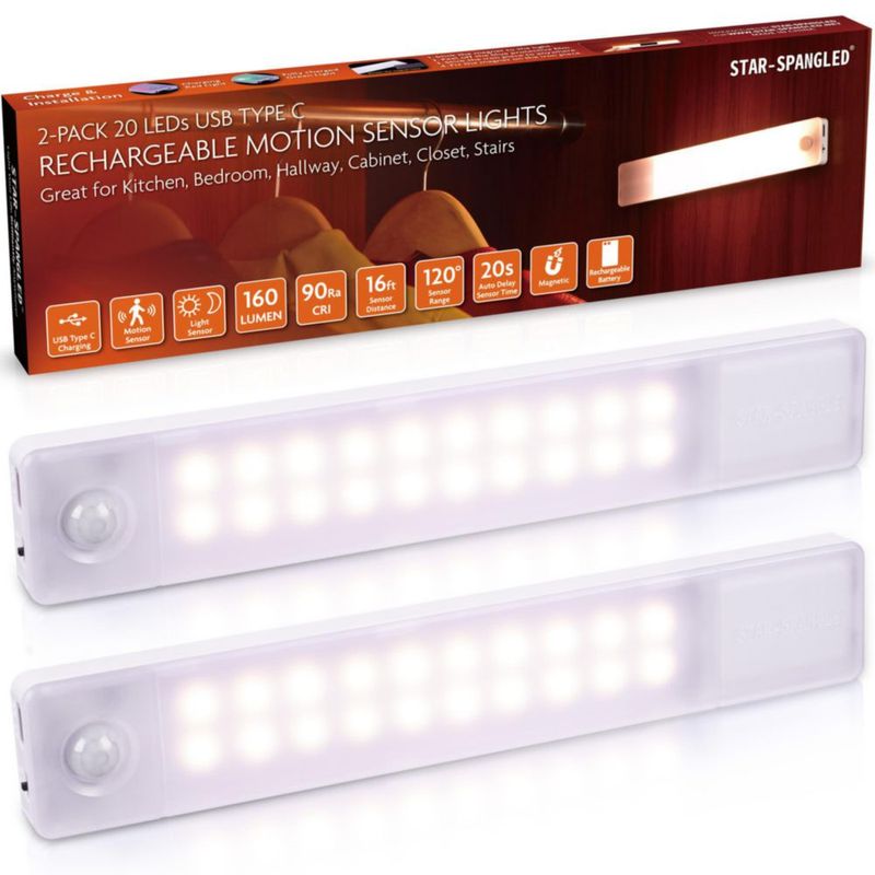 Luz bajo mueble STAR-SPANGLED de 20 cm recargable - Pack de 2