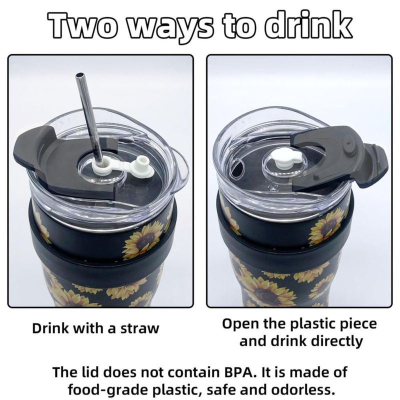 Tapa para vaso AiHeart 30/40 oz a prueba de derrames con pajita