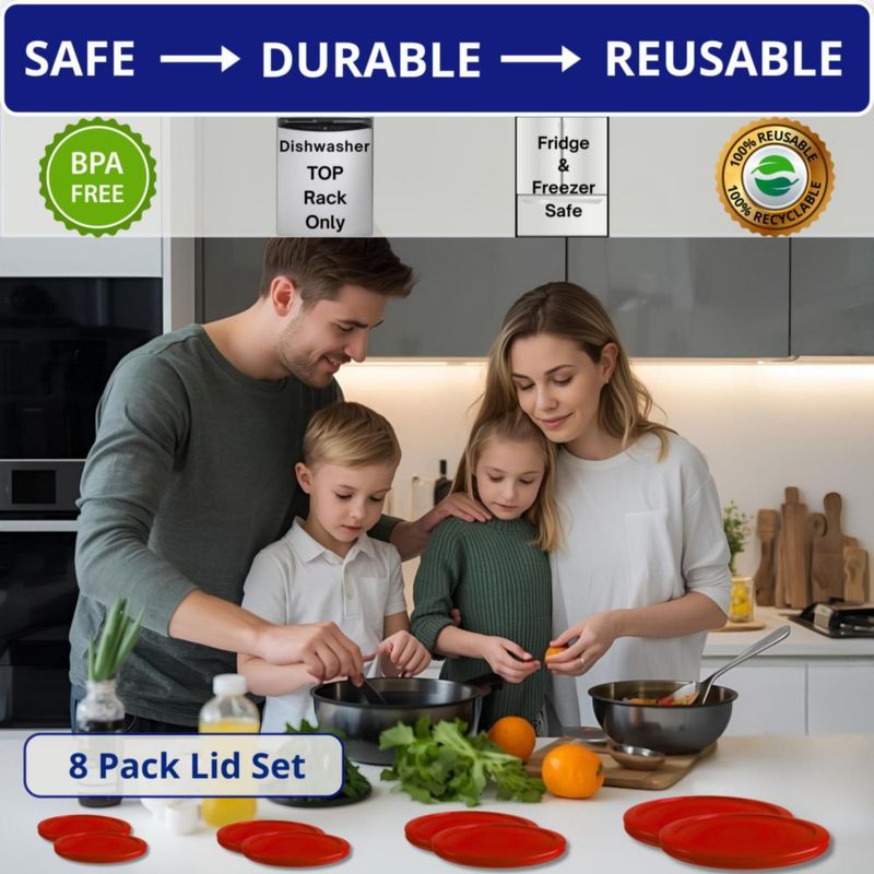 Juego de 8 tapas rojas para recipientes Klare Ware 236 ml‑165 L