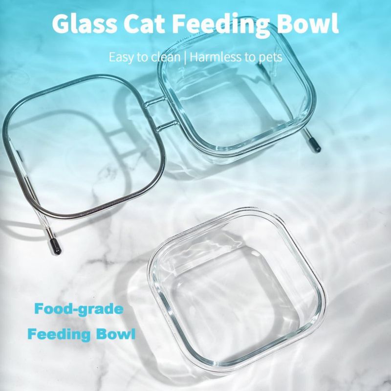 Comederos para Gatos Hannadepot Elevados de Vidrio con Inclinación de 15°