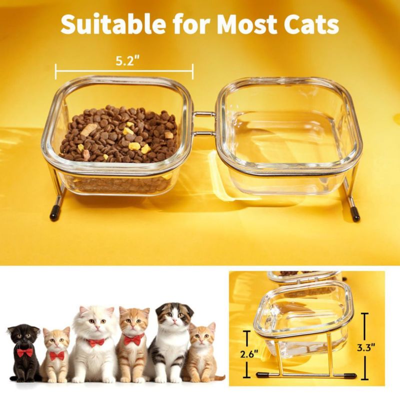 Comederos para Gatos Hannadepot Elevados de Vidrio con Inclinación de 15°