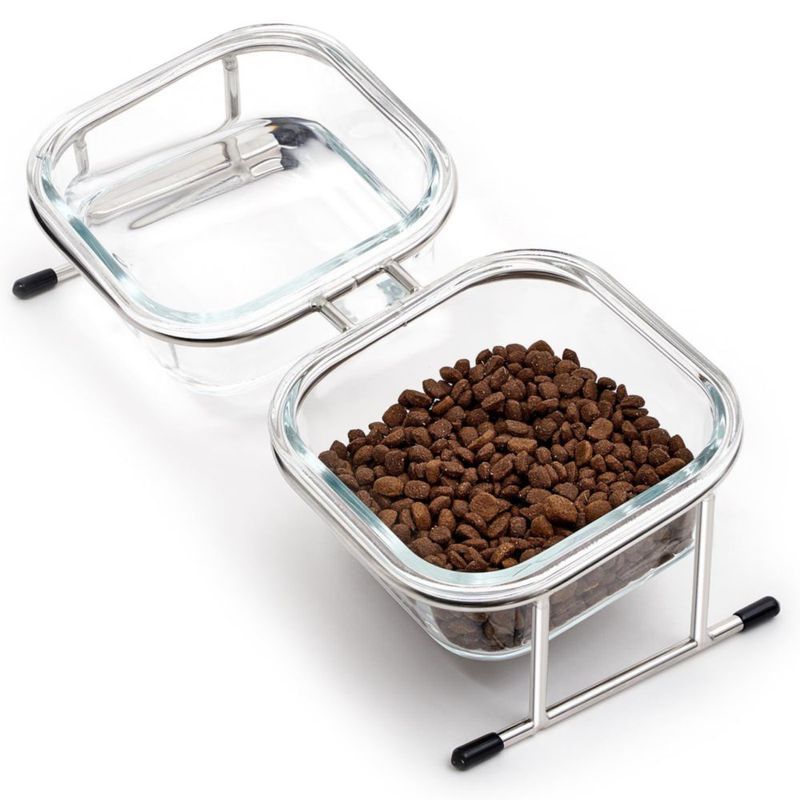 Comederos para Gatos Hannadepot Elevados de Vidrio con Inclinación de 15°