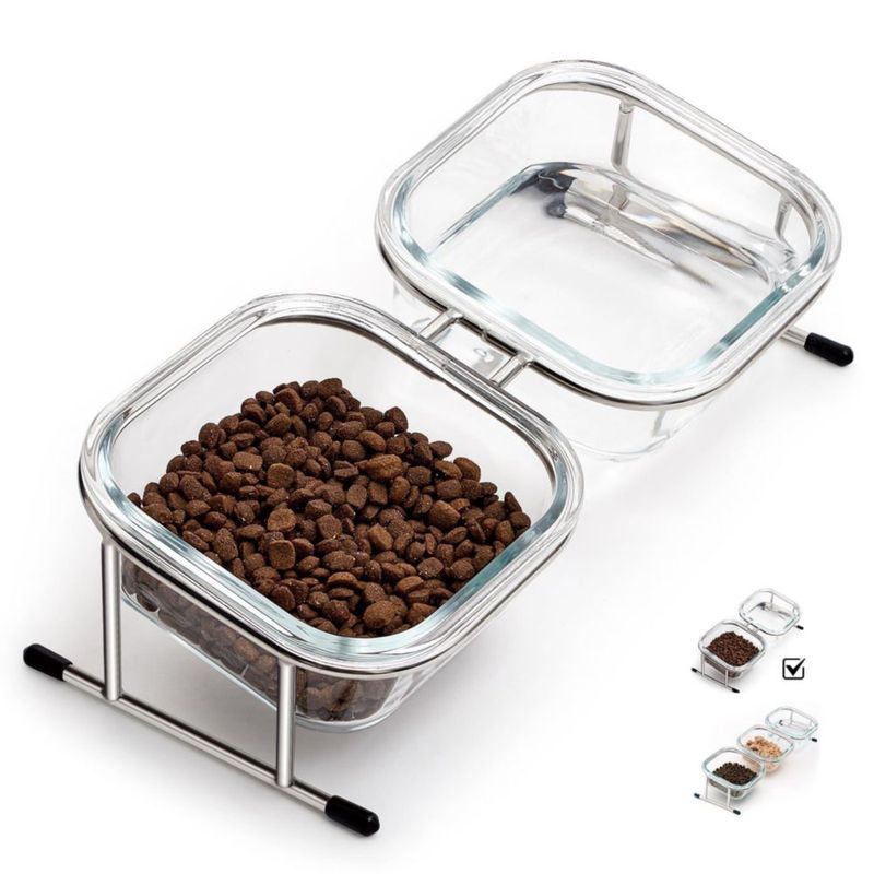 Comederos para Gatos Hannadepot Elevados de Vidrio con Inclinación de 15°