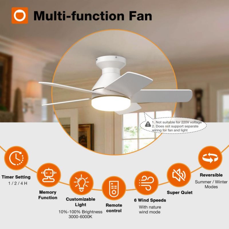 Ventilador de techo addlon 81 cm blanco con control remoto y luz